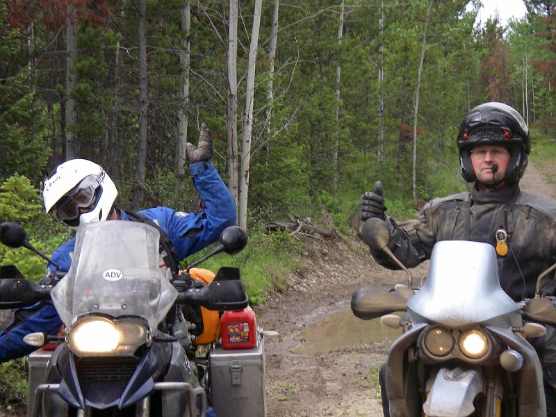 bc2ak-O0026.JPG - Alaska trip 08; bc2ak;Chilcotin Forest; Mud puddle; Maddaddy and Gunnerback after successful crossing;